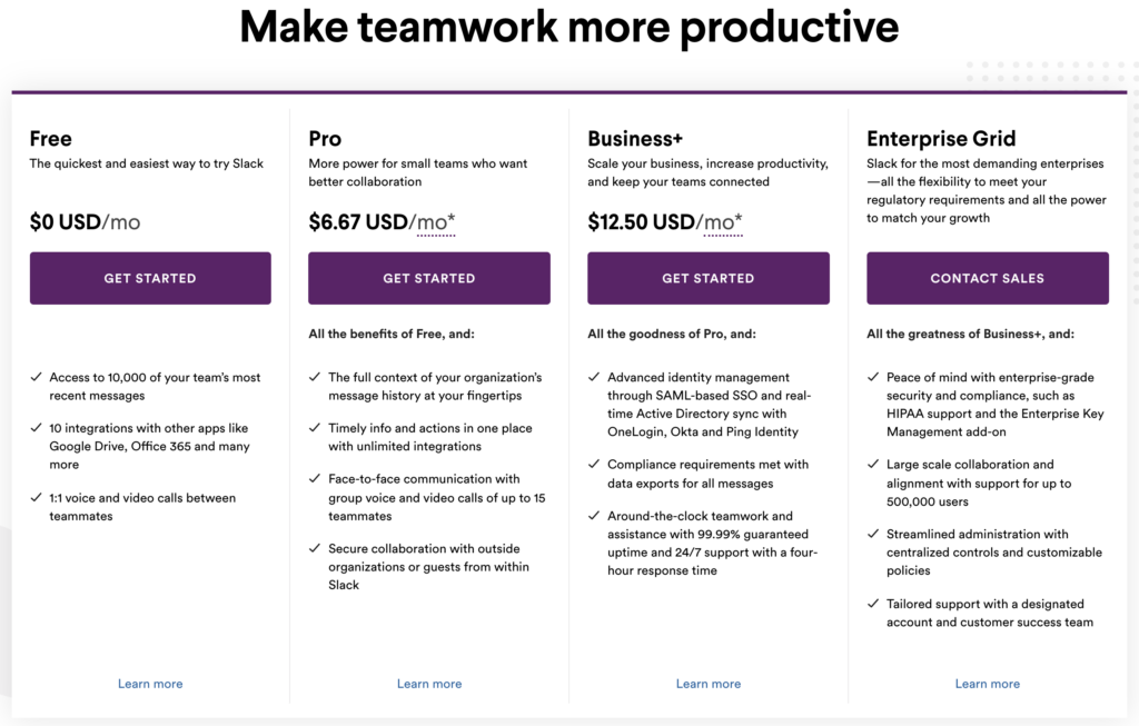 slack pricing